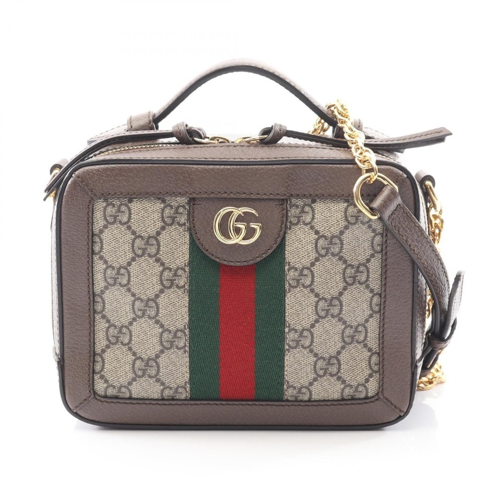 Gucci Ophelia Brown and Beige Crossbody Bag with Gold Chain